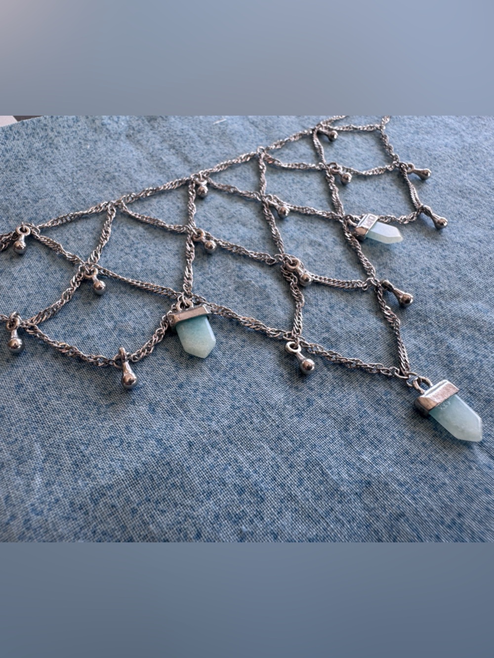 Vintage Free People Y2K Silver Chain Body Necklace with Aqua Crystal Pendants - Picture 5 of 8